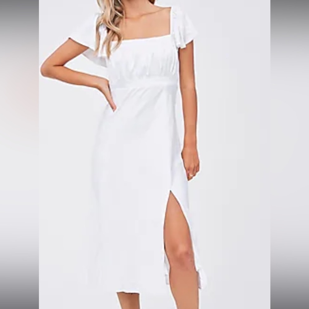 Square neck white short sleeve dress